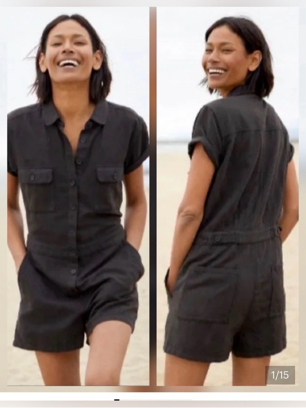 Outerknown S.E.A. Shortall Romper Organic Cotton Linen blend black S